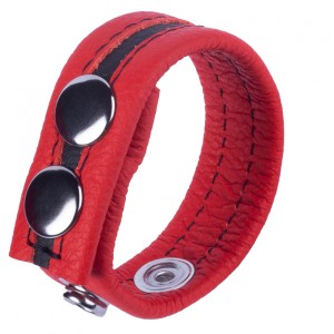 Striped Leather Cock Strap Red